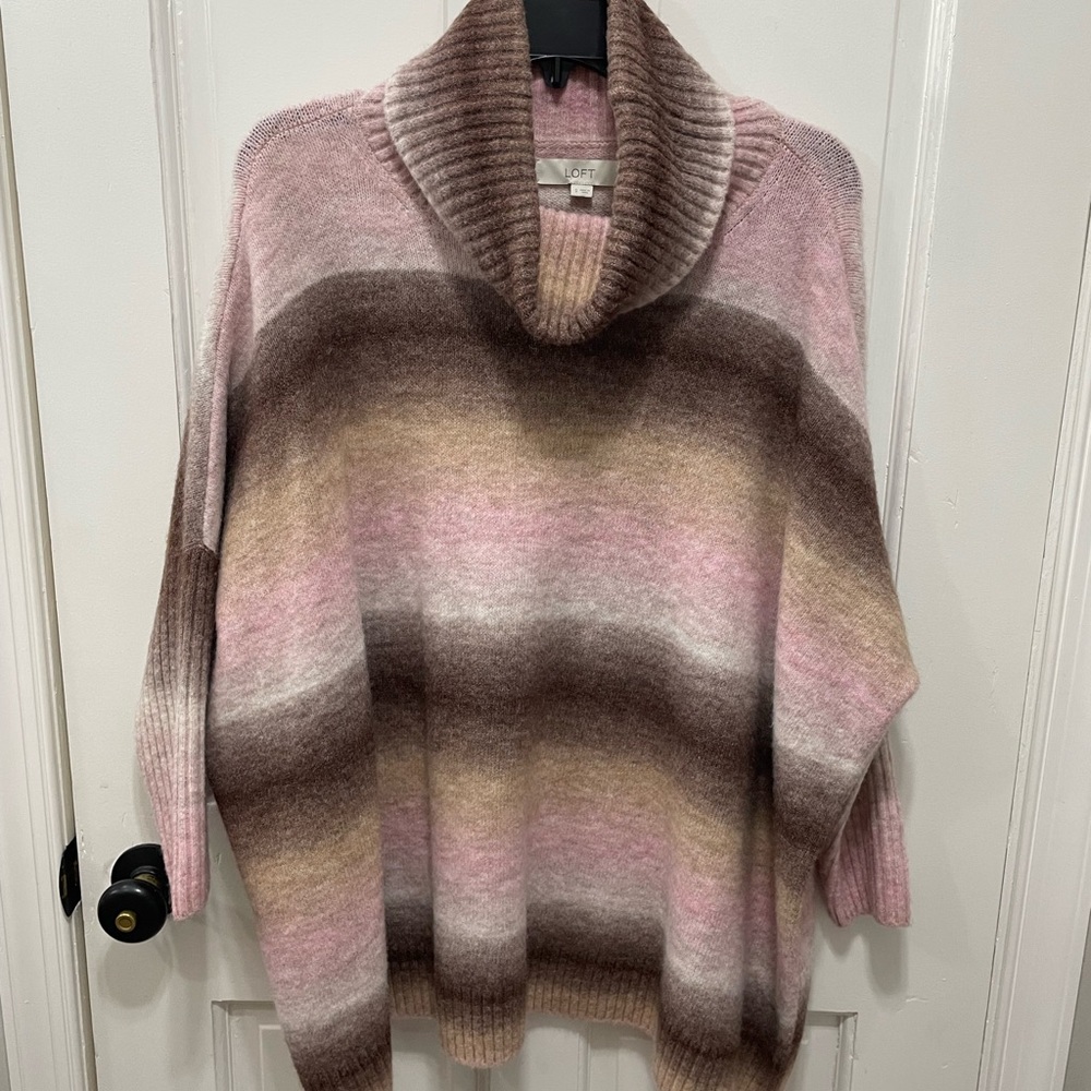 LOFT Pink and Brown Ombré Turtleneck Poncho Sweater